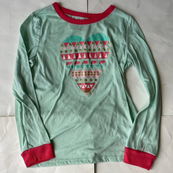 Youth Pajama Tops Set of 2 Eddie Bauer Long Sleeves Bear & Heart Print MEDIUM - Picture 3 of 5